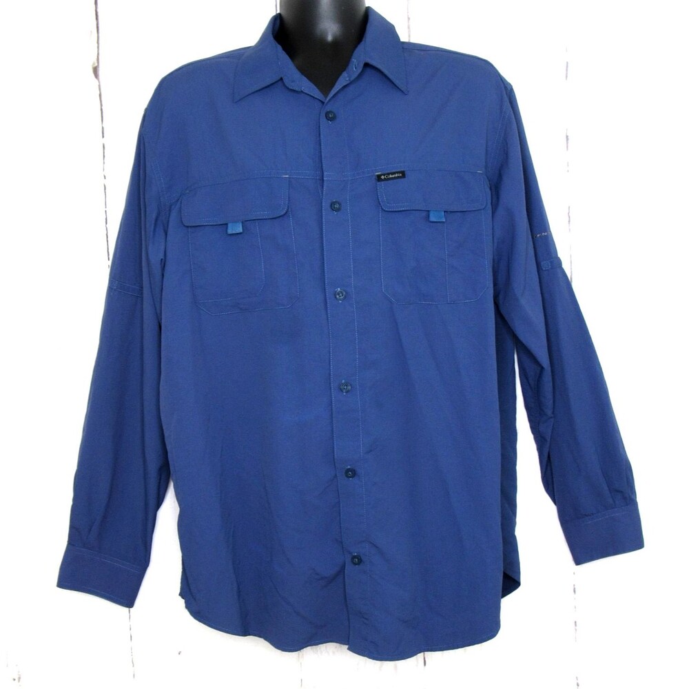 Columbia Titanium Men's Long Sleeve Button Shirt Omni Shade Vented Blue Size L